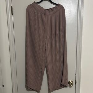 Brown Wide Leg Pants with Elastic Waistband